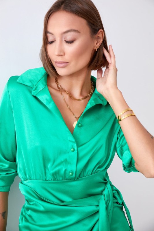 Zelené košilové šaty se zavazováním vpředu - Dámské oblečení šaty