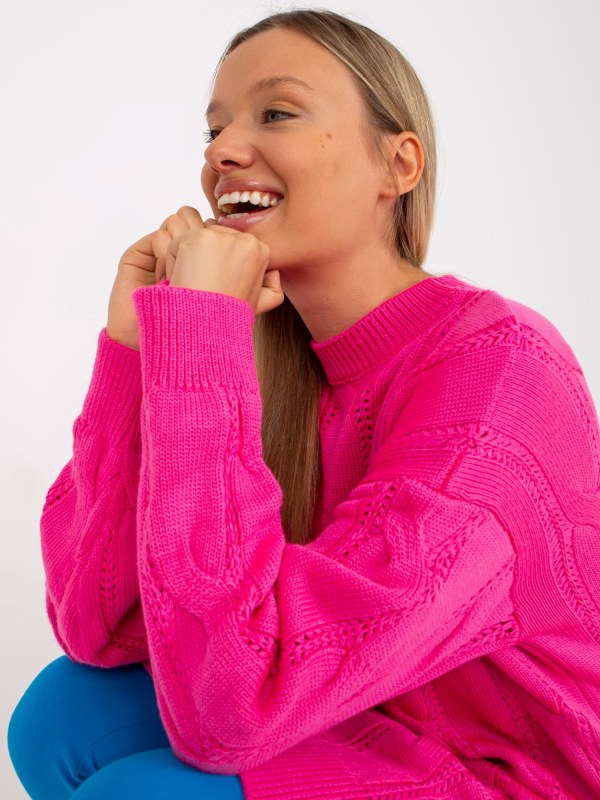 Fluo růžové minišaty pletené s copánky RUE PARIS - Dámské oblečení šaty