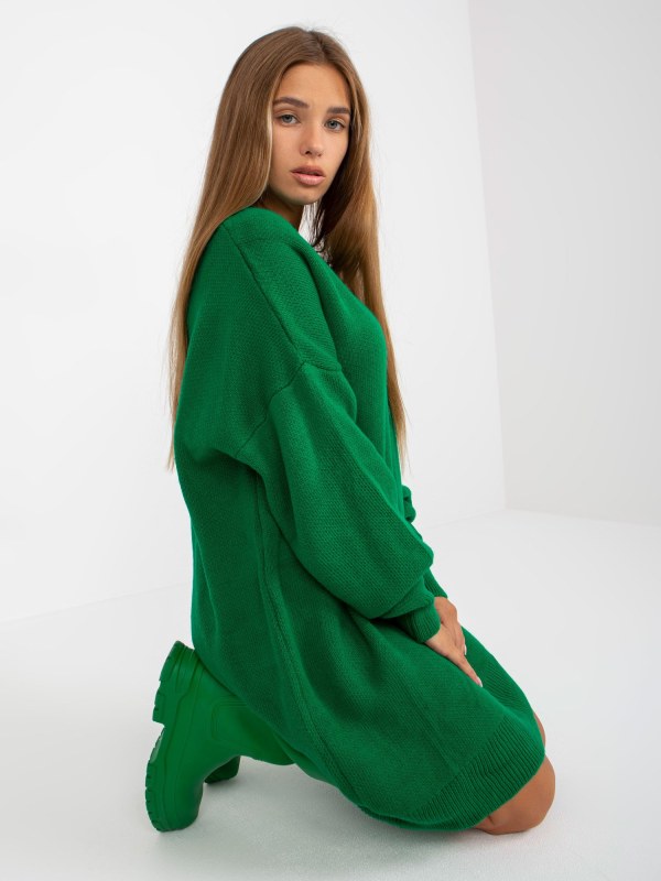 Zelené pletené šaty s výstřihem do V RUE PARIS - Dámské oblečení šaty