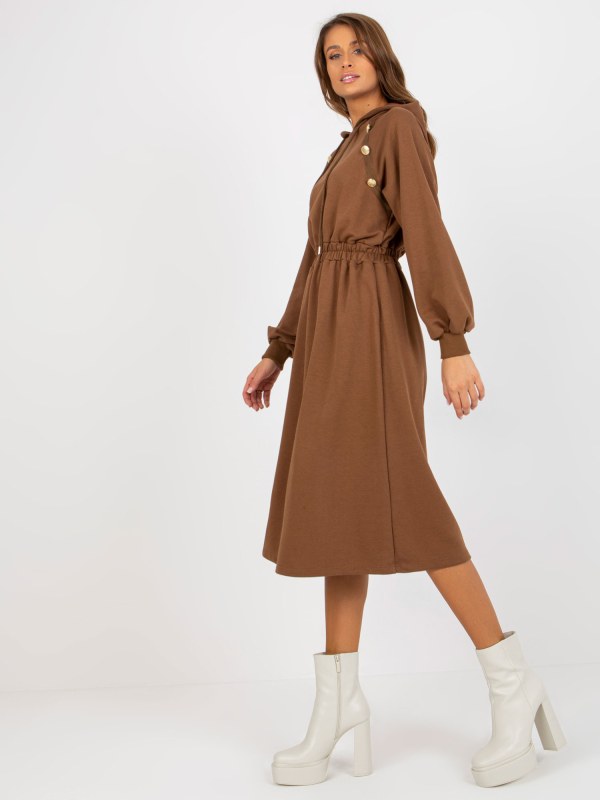 Hnědé mikinové šaty s kapucí - šaty