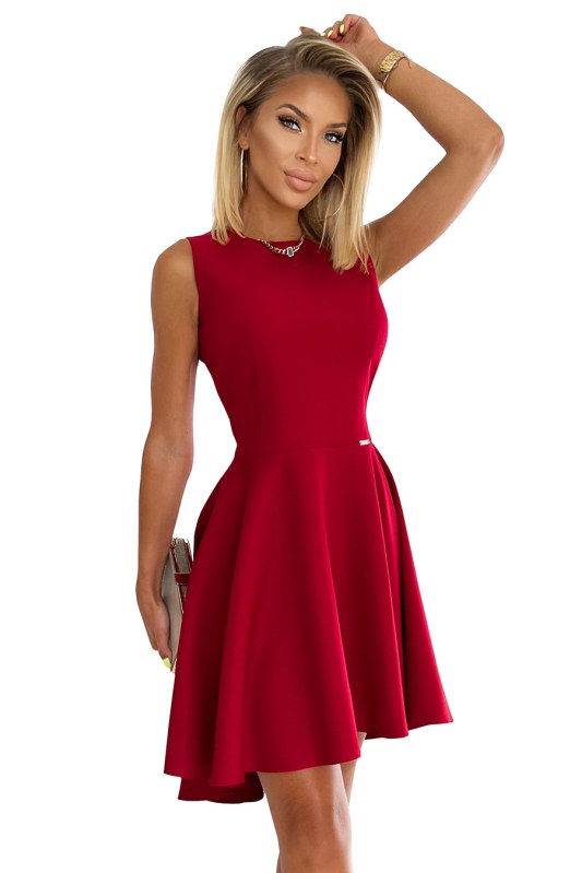 Elegantní šaty s delšími zády Numoco - červené se třpytky - Dámské oblečení šaty