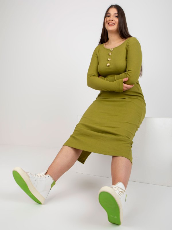 Světle zelené plus size žebrované šaty s rozparkem vzadu - Dámské oblečení šaty