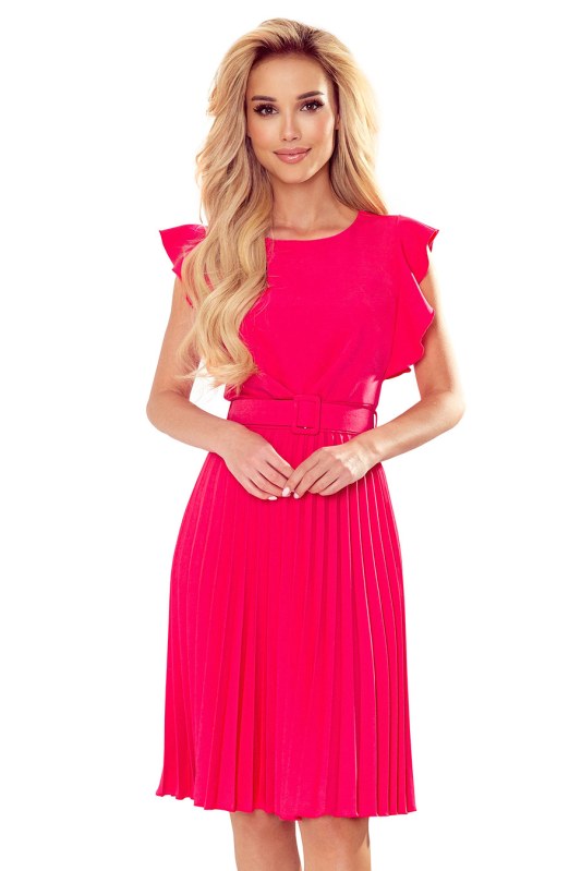 Plisované šaty s páskem Numoco LAYLA - malinově růžové - Dámské oblečení šaty