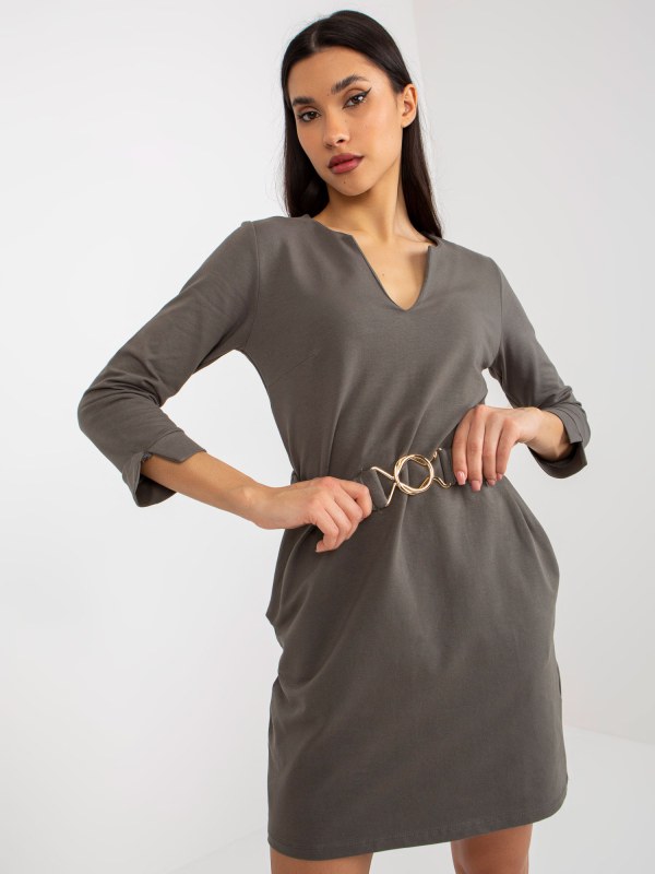 Khaki jednoduché teplákové šaty s kapsami OCH BELLA - Dámské oblečení šaty