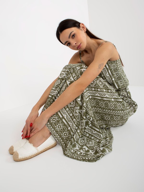 Khaki maxi šaty s ramínky SUBLEVEL - Dámské oblečení šaty
