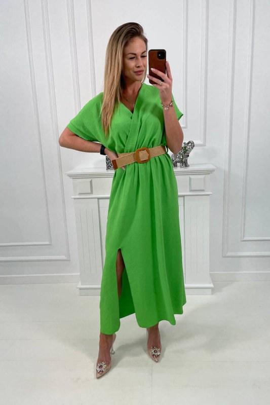 Dlouhé šaty s ozdobným páskem světle zelené barvy - šaty
