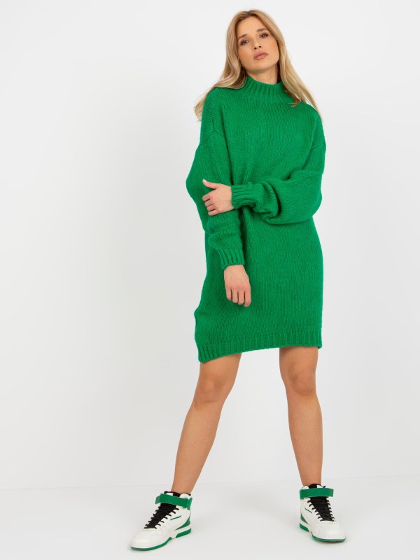 Zelené volné pletené rolákové šaty - Dámské oblečení šaty