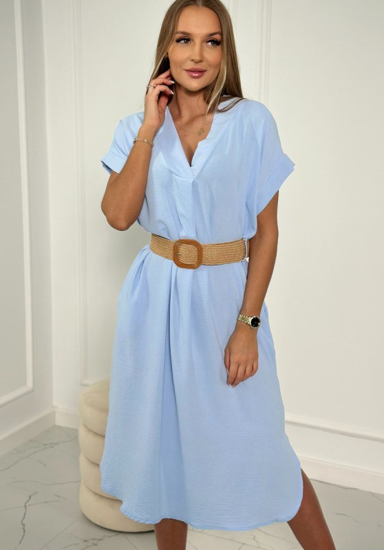 Šaty s ozdobným páskem modré - Dámské oblečení šaty