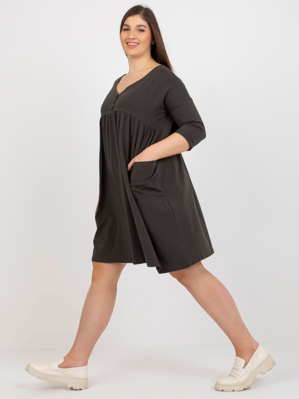 Khaki basic mikinové šaty plus velikosti s kapsami - Dámské oblečení šaty