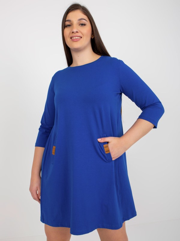 Kobaltově modré minišaty plus size s kapsami od Dalenne - Dámské oblečení šaty