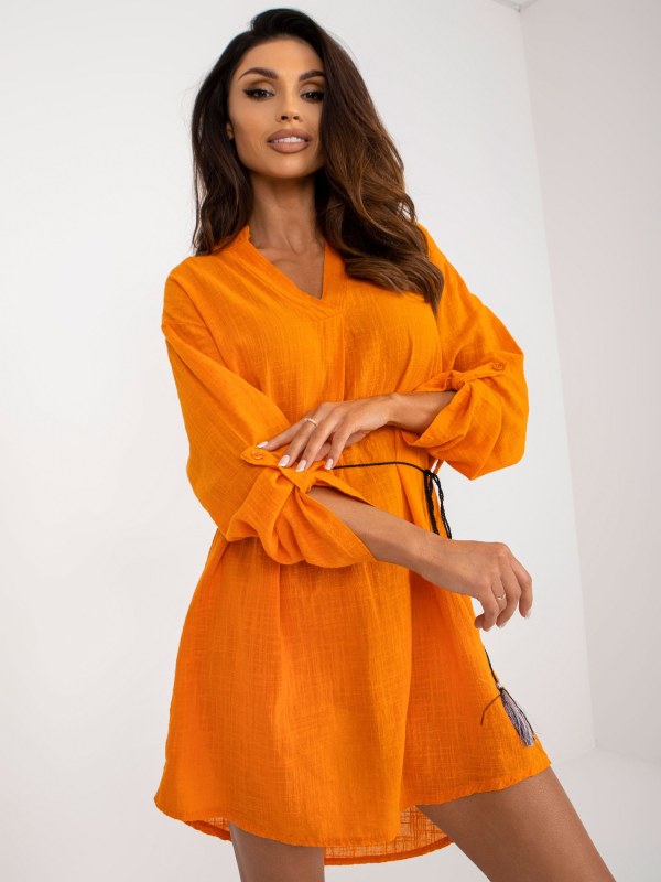 Bavlněné ležérní šaty OCH BELLA v oranžové barvě - šaty
