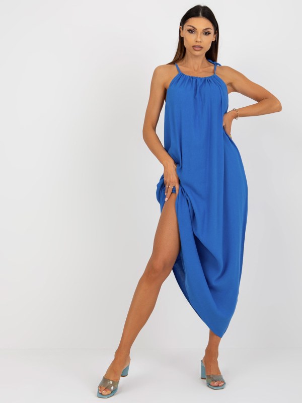 Modré letní šaty na ramínka OCH BELLA - Dámské oblečení šaty