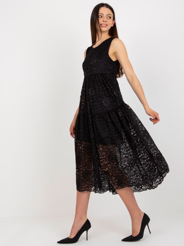Černé krajkové šaty s volánkem OCH BELLA - šaty