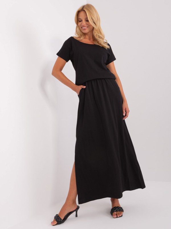 Neformální černé maxi šaty s rozparkem - šaty