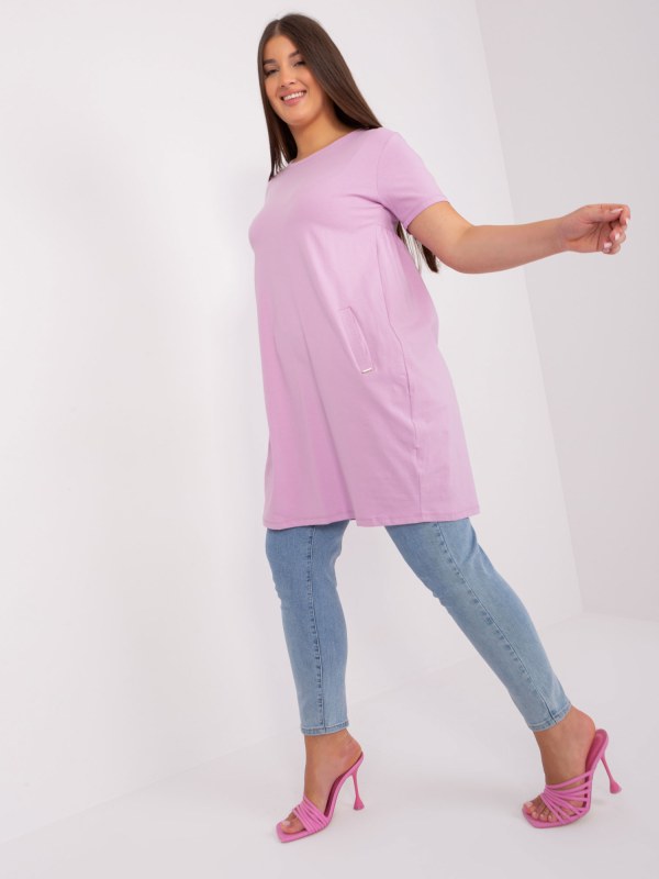 Světle fialové dámské základní bavlněné šaty plus size - Dámské oblečení šaty