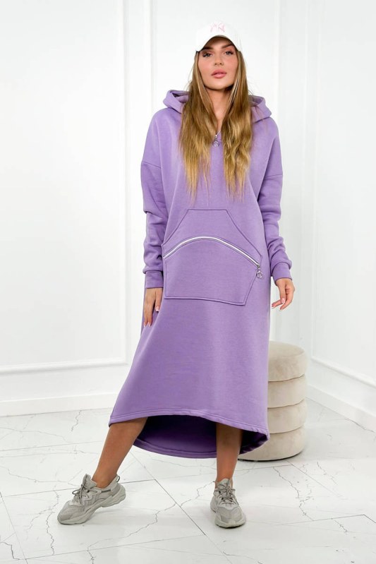 Zateplené šaty s kapucí fialové - Dámské oblečení šaty