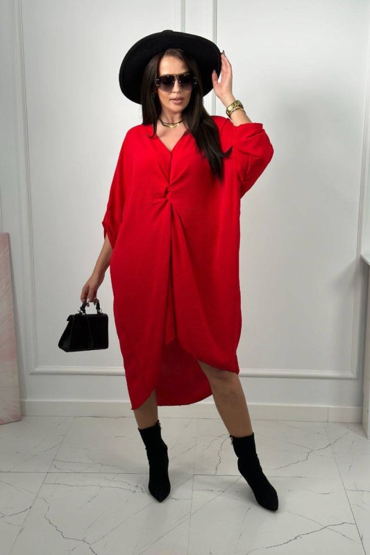 Oversize šaty s výstřihem do V červené barvy - Dámské oblečení šaty