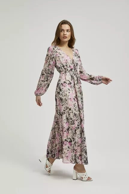 Dámské maxi šaty MOODO - béžové s květinovým vzorem - Dámské oblečení šaty