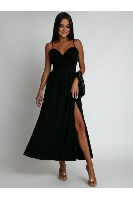 Černé maxi šaty s ramínky - Dámské oblečení šaty