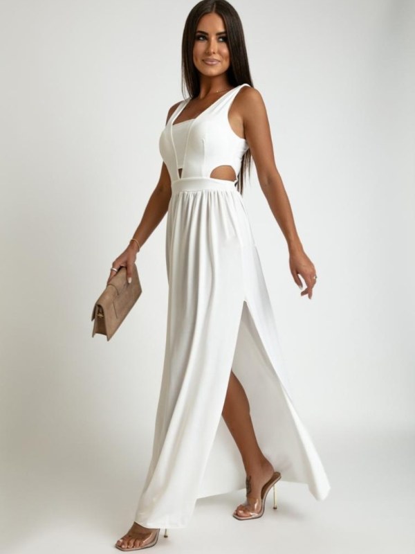 Maxi šaty s výřezy, bílé - Dámské oblečení šaty