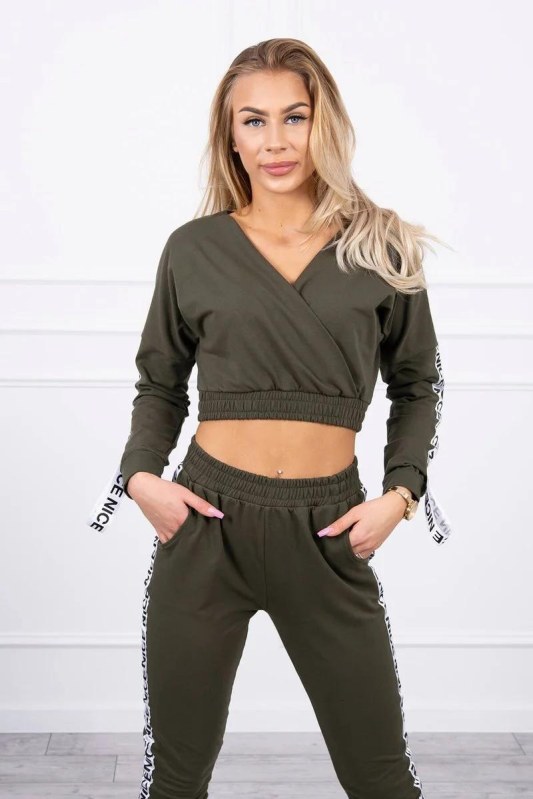 Sada s ozdobnými khaki stuhami