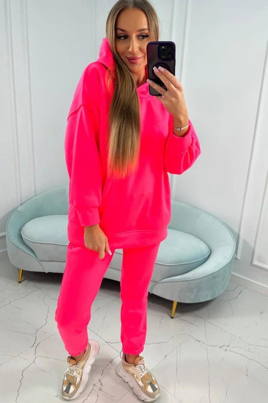 Zateplená sada s mikinou s kapucí růžová neonová