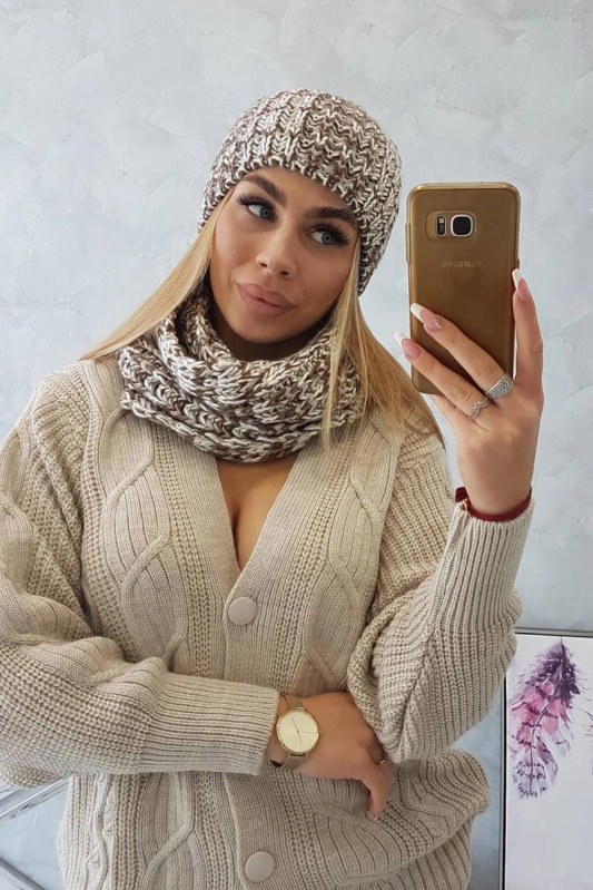 Dámská fleecová souprava Merry K202 hnědá+ecru