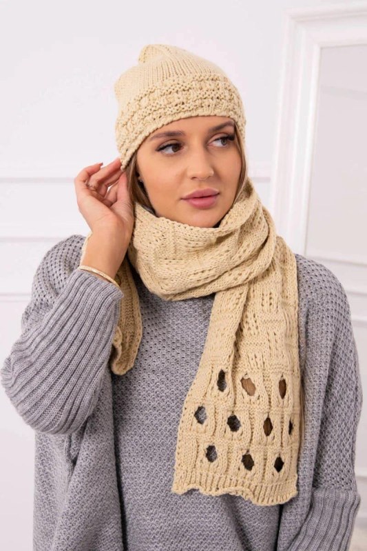 Dámská souprava se šálou Maja K327 beige - Dámské oblečení soupravy a&nbsp;komplety