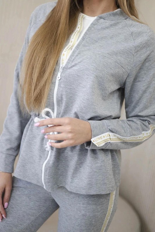 Dámská bavlněná souprava s proužky a stahovacími lemy šedý