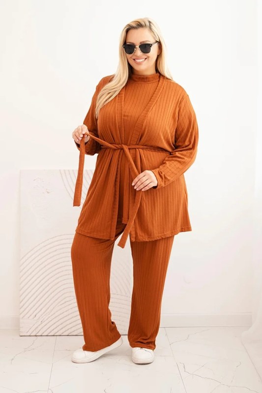 Dámský komplet Plus Size 3-dílný camelový - Dámské oblečení soupravy a&nbsp;komplety