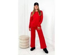 Bavlněný komplet Mikina + Kalhoty s širokými nohavicemi červený