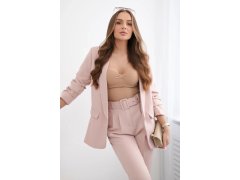 Elegantní souprava saka a kalhot pudrově růžová