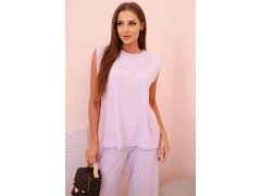Dámský komplet z&nbsp;viskózy bez rukávů a&nbsp;rovnými kalhotami světle fialový