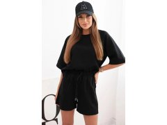 Dámská máslová souprava s&nbsp;halenkou s&nbsp;krátkým rukávem a&nbsp;šortkami s&nbsp;gumičkou černý