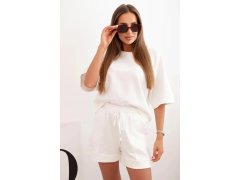 Dámská máslová souprava s&nbsp;halenkou s&nbsp;krátkým rukávem a&nbsp;šortkami s&nbsp;gumičkou ecru