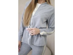 Dámská bavlněná souprava s&nbsp;proužky a&nbsp;stahovacími lemy šedý