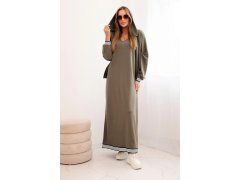 Dámský komplet s&nbsp;viskózou s&nbsp;rozepínací mikinou a&nbsp;dlouhou sukní khaki