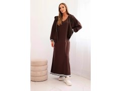 Dámský komplet s&nbsp;viskózou se zapínací blůzou a&nbsp;dlouhou sukni hnědý