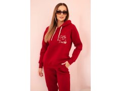 Dámský komplet z&nbsp;bavlny z&nbsp;potiskem, zateplený bordový