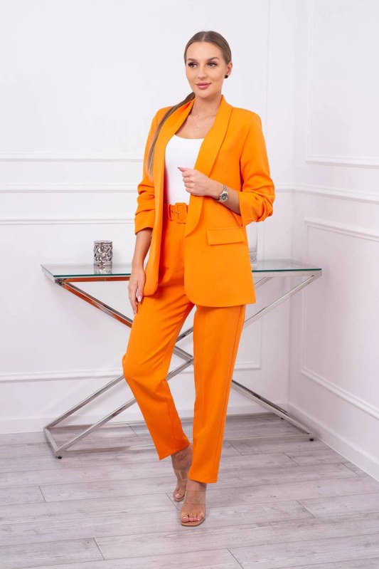 Elegantní blejzrová souprava s kalhotami oranžová - Dámské oblečení soupravy a sady