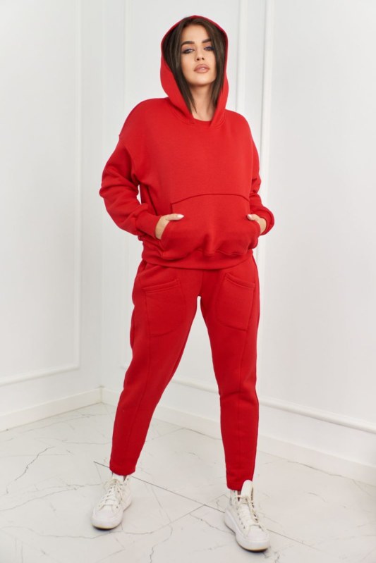 Zateplená sada mikinových + kalhot červený - Dámské oblečení soupravy a sady