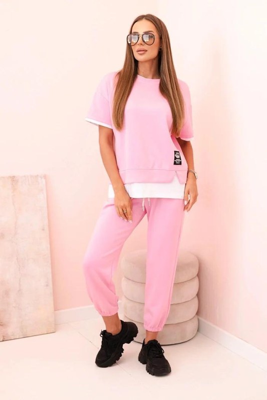 Dámská máslová souprava s&nbsp;krátkým rukávem a&nbsp;kalhotami světle růžová - Dámské oblečení soupravy a&nbsp;sady