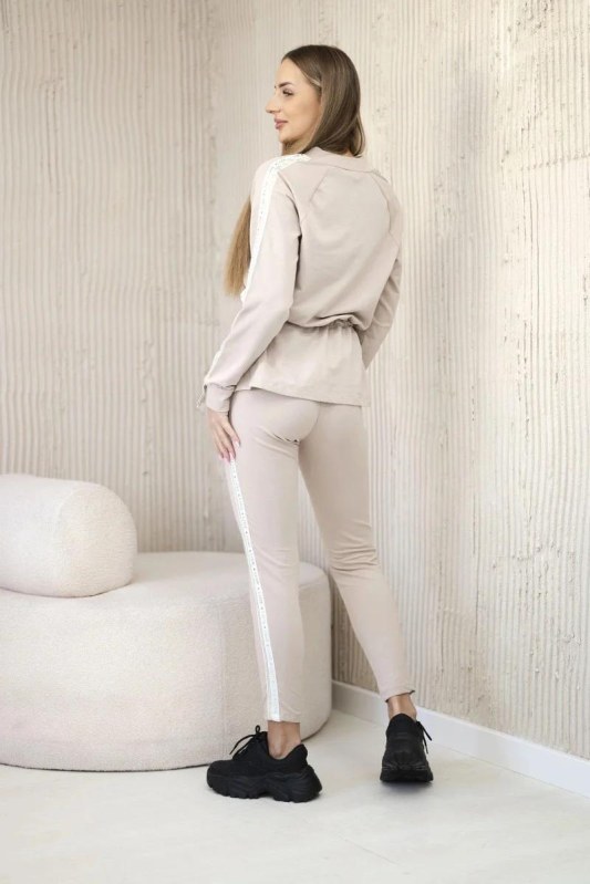 Dámská bavlněná souprava s&nbsp;proužky a&nbsp;stahovacími lemy béžový - Dámské oblečení soupravy a&nbsp;sady