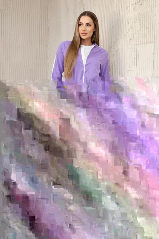 Dámská bavlněná souprava s&nbsp;proužky a&nbsp;stahovacími lemy fialka - Dámské oblečení soupravy a&nbsp;sady