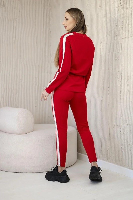 Dámská bavlněná souprava s&nbsp;proužky a&nbsp;stahovacími lemy červený - Dámské oblečení soupravy a&nbsp;sady