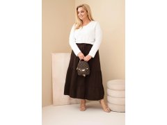 Dámská sukně plus size bavlněná mušelínová s&nbsp;volánem a&nbsp;gumou hnědá