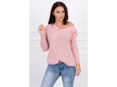 Svetr s výstřihem do V, pudrově růžový 7261596