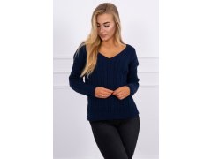 Pletený svetr s výstřihem do V tmavě modrý