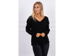 Pletený svetr s véčkovým výstřihem černý