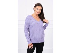 Pletený svetr s výstřihem do V fialový